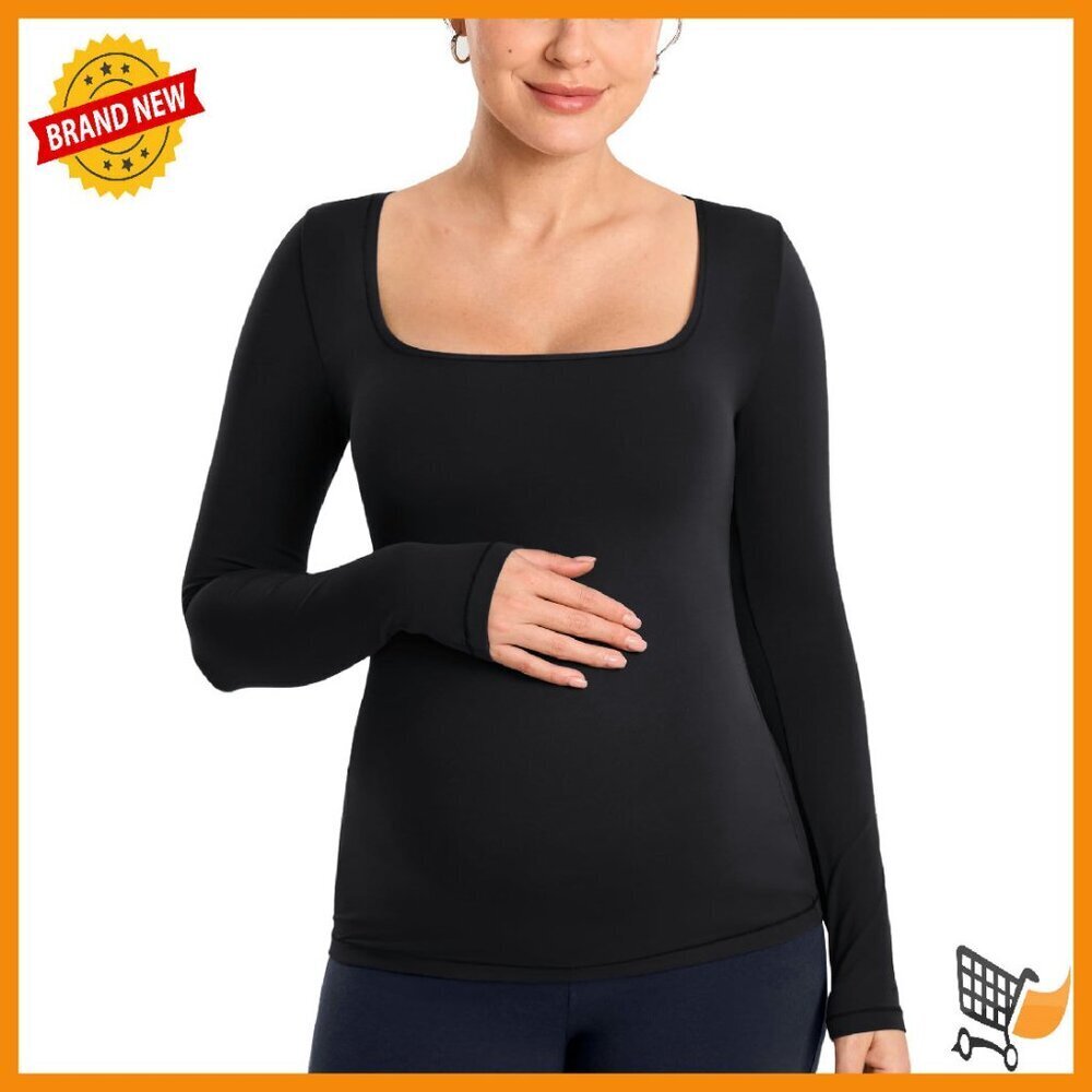 Soft Long Sleeve Maternity Tee Square Neck Pregnancy Top